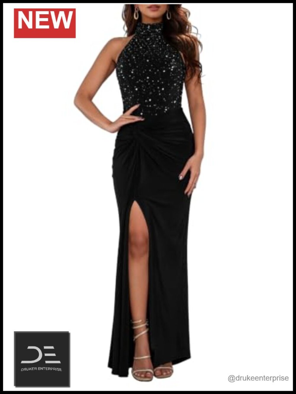 Figdaw Sparkly Sequin Evening Gown Long Formal Dress Women